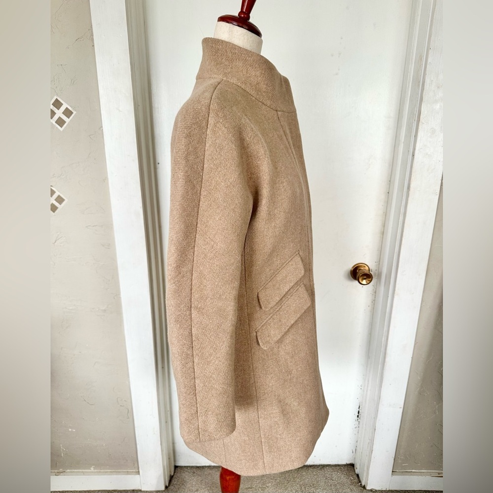 J. Crew Nello Gori Thick Wool Italian Stadium Cloth Tan Longline Cocoon Coat 4P - Picture 6 of 10